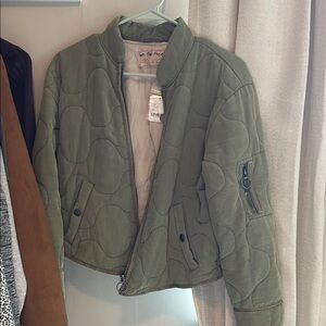 Free People Quilted Bomber Jacket in Olive